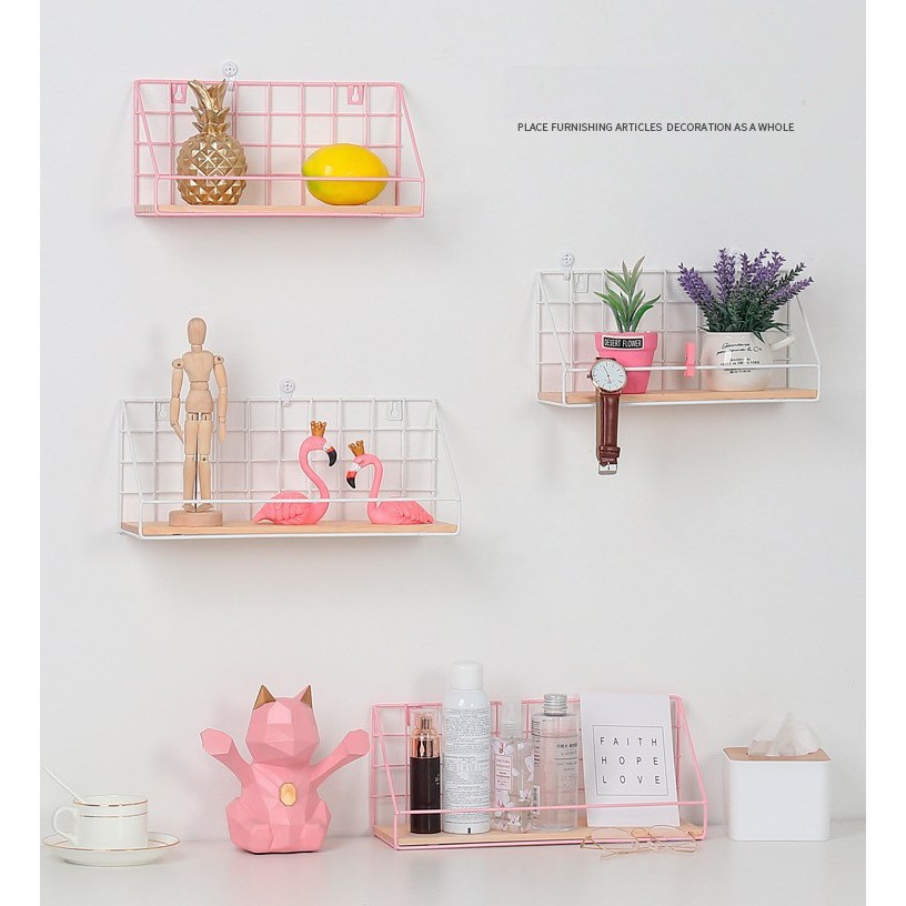 Kệ Sắt Đáy Gỗ ,Kệ Trang Trí Nhà Cửa ,Decor Phòng, Giá Để Đồ Treo Tường  Đa Năng Tặng Kèm Đinh 4 Chân+Miếng Dán Tường K20