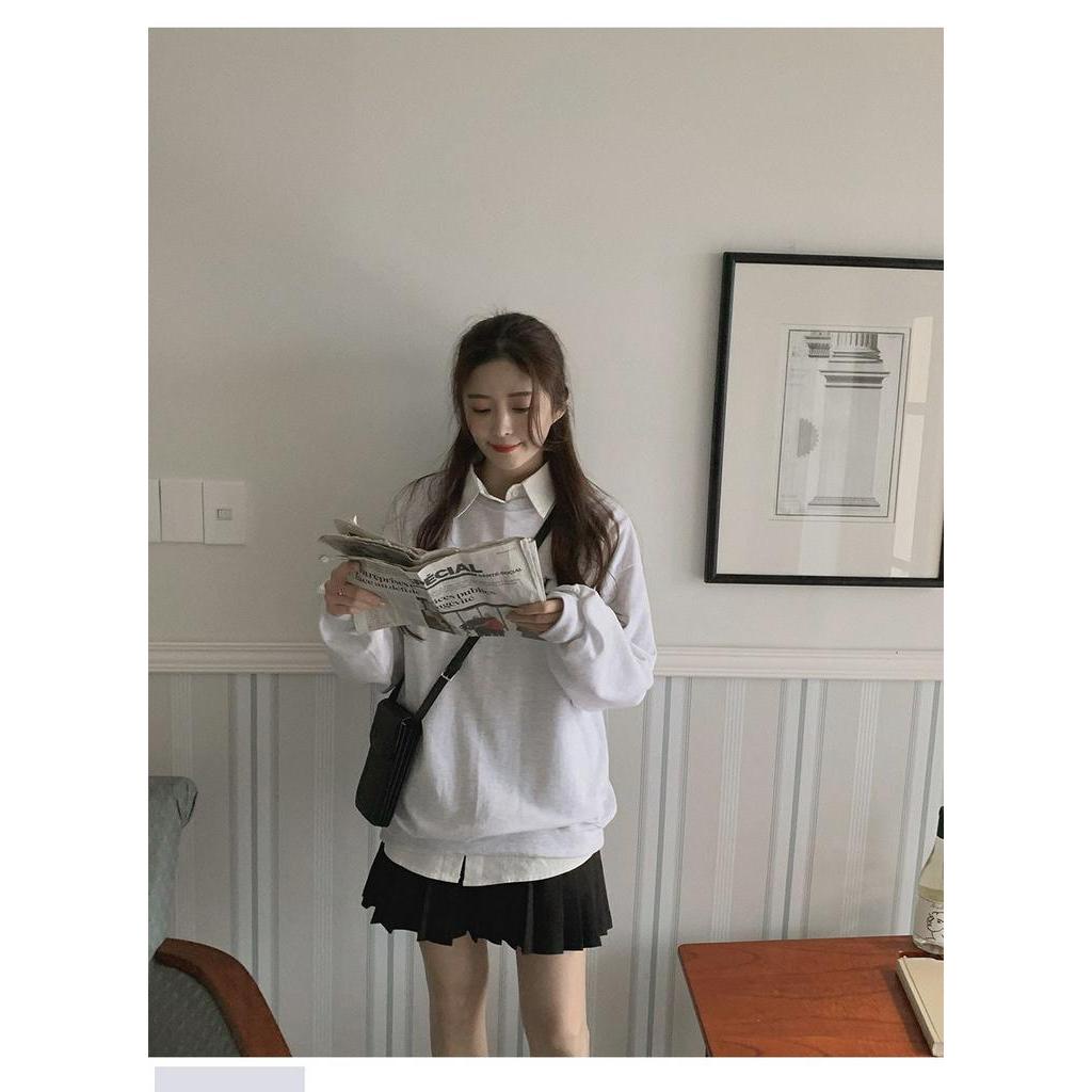 Áo nữ Peppermint 55186 tay dài cổ tròn in chữ cá tính thời trang retro kiểu Mỹ