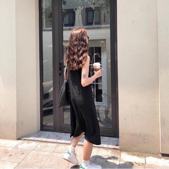 🚛  Váy 2 dây, đầm xuông - váy chất đũi lụa trơn basic nữ