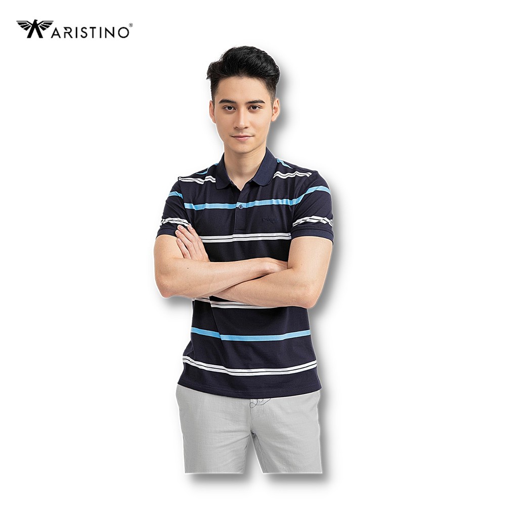 Áo Thun Polo Nam ARISTINO Tay Ngắn, Cổ Bẻ Họa Tiết Kẻ Ngang Cao Cấp Aps047S1