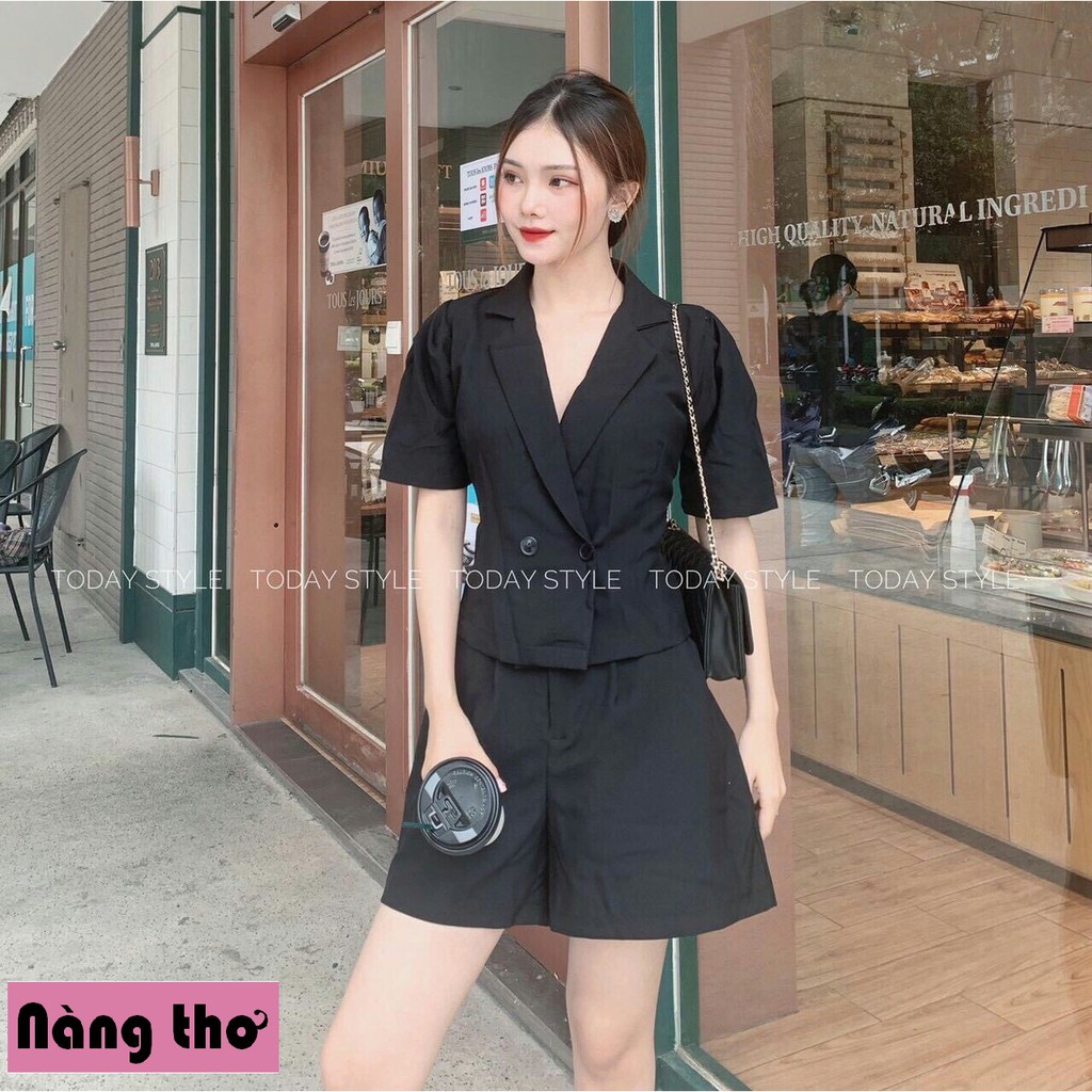 Set Bộ Áo Vest Phối 2 Nút Cài & Quần Ngắn Trẻ Trung Hiện Đại Phù Hợp Công Sở, Dự Tiệc - Nàng Thơ's Shop