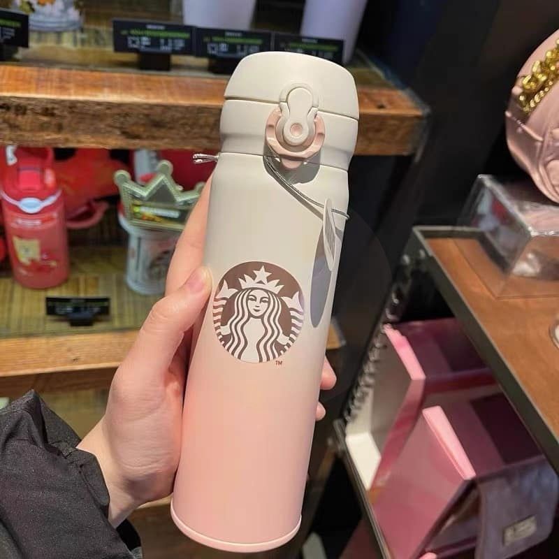 Bình nước giữ nhiệt nóng lạnh Stabuck chất liệu inox 304 màu hồng loang 500 ml Miibooshi D2.099