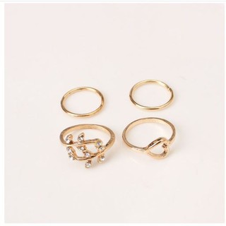 Set 4 nhẫn mảnh chiếc lá và trái tim