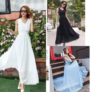 Váy maxi sát nách nhấn eo đi biển dự tiệc cực xinh xắn( xanh, đen, trắng)