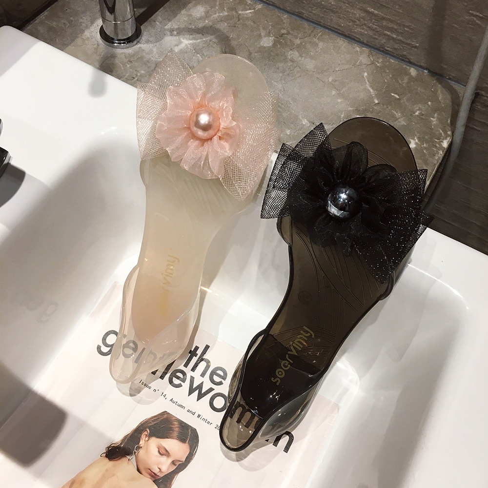 Giày Sandal Nhựa Dẻo Trong Suốt Hở Mũi Phong Cách Hàn Quốc Cho Nữ