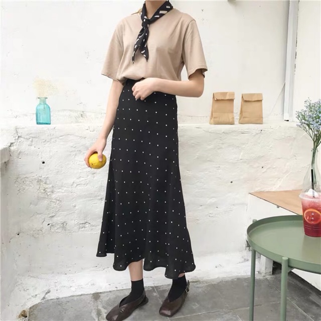 Sẵn Chân váy chữ A chấm bi Quảng Châu
