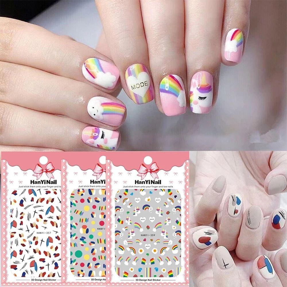 Miếng Dán Trang Trí Móng Tay Họa Tiết Hoạt Hình Kỳ Lân / Dâu Tây Xinh Xắn