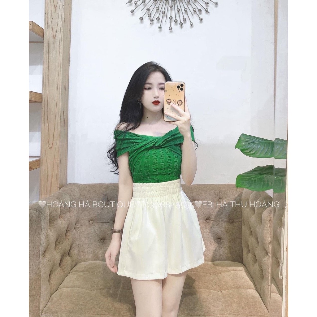 Áo trễ vai xốp xoắn chéo sexy