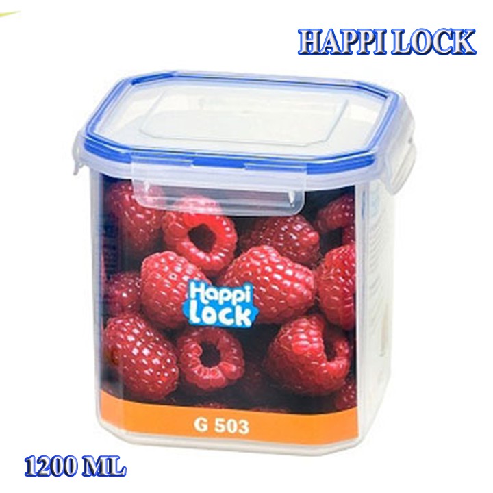 Hôp nhựa đựng thực phẩm Happi Lock nắp gài 4 cạnh chắc chắn, an toàn 1200ml