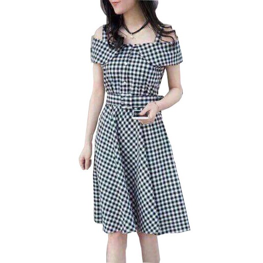 Đầm dáng xòe caro 4 vải mềm mịn