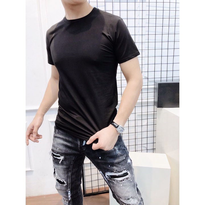 Áo Thun Đen Nam Dáng Slim Fit Chất Mịn Không Xù Lông Không Bai Gião