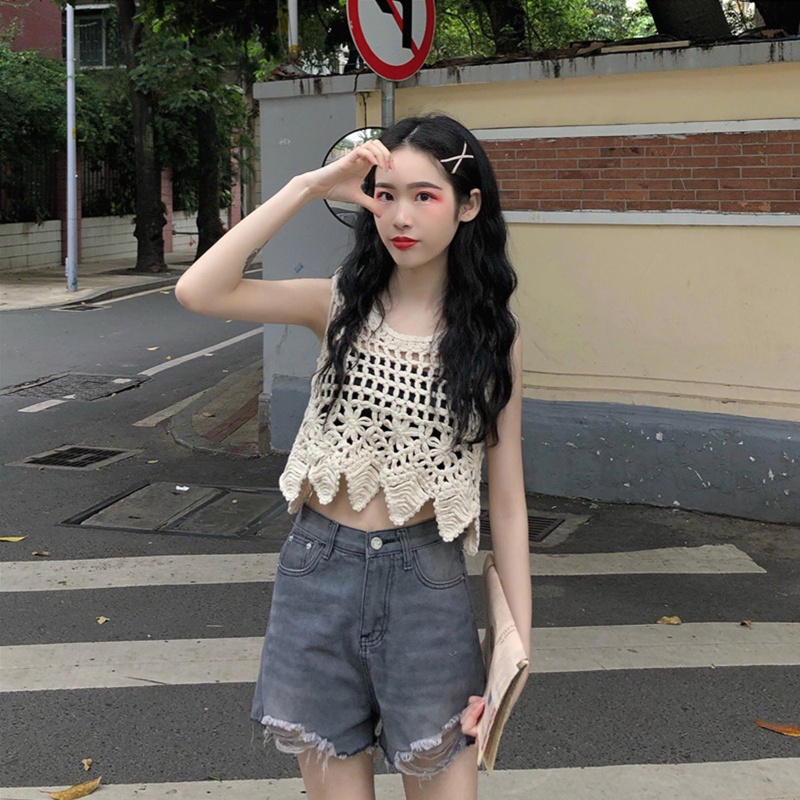 Áo Croptop Dệt Kim Hai Dây Màu Trơn Thời Trang Đi Biển