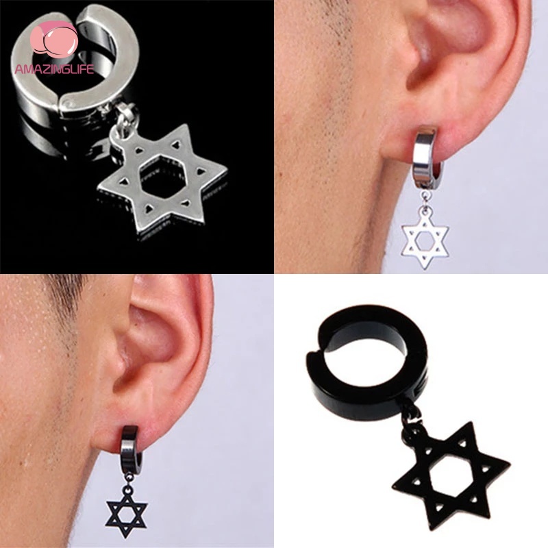[Amazinglife] Khuyên Tai Hình Học Thánh Giá Bằng Thép Titan Phong Cách Punk Hip Hop Đường Phố Hàn Quốc Cá Tính