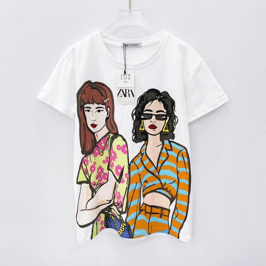 Áo Thun Za.ra Hình Cô Gái Hàng Xuất Dư Chất Liệu 100% Cotton 4 Chiều Cao Cấp