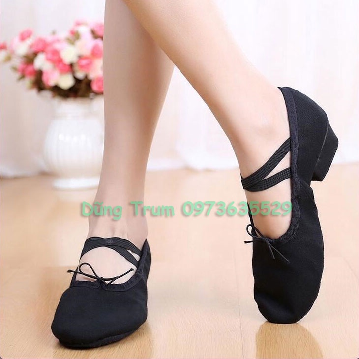 Giày múa bale cao gót 3cm bọc da lộn cực êm ái và bền