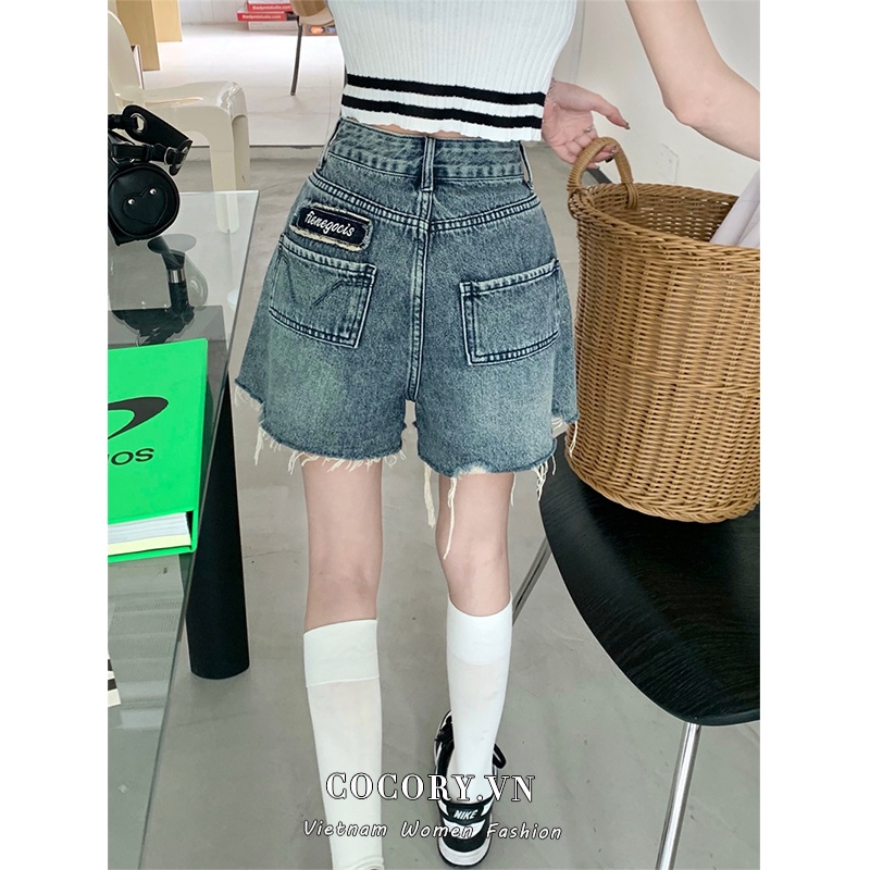 Cocory vn Quần Short Denim Ống Rộng Phong Cách Vintage Quyến Rũ