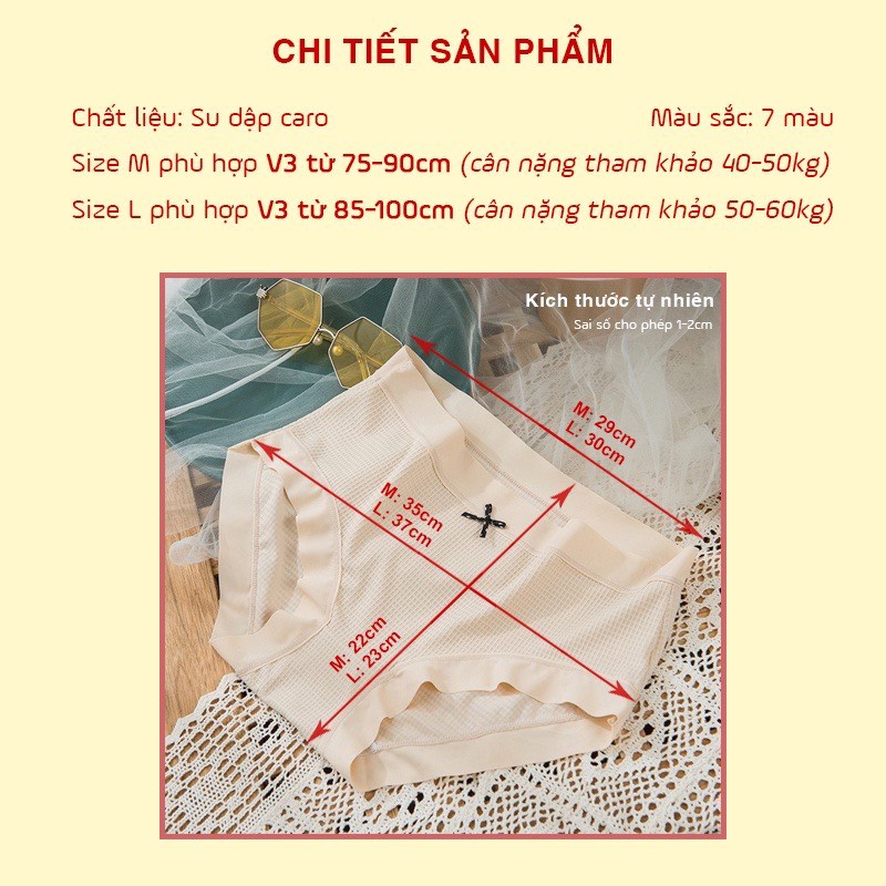 Quần lót nữ su dập caro cực đẹp, cạp vừa che bụng dướI, ôm nâng mông, kháng khuẩn, siêu mềm mại co giãn, freesize&lt;60kg