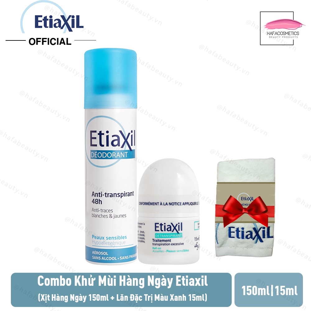 Combo Xịt khử mùi hàng ngày Etiaxil 150 và Lăn khử mùi cho da nhạy cảm Etiaxil xanh 15ml