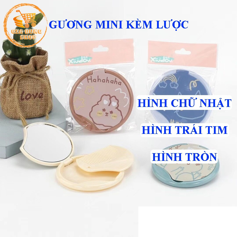 Gương mini kèm lược hoạ tiết hoạt hình dễ thương tiện lợi đem đi du lịch, dùng đi học, đi làm.