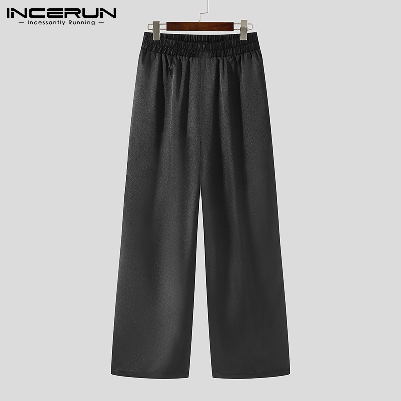 Quần dài INCERUN lưng cao ống rộng màu trơn co giãn thời trang thích hợp cho nam