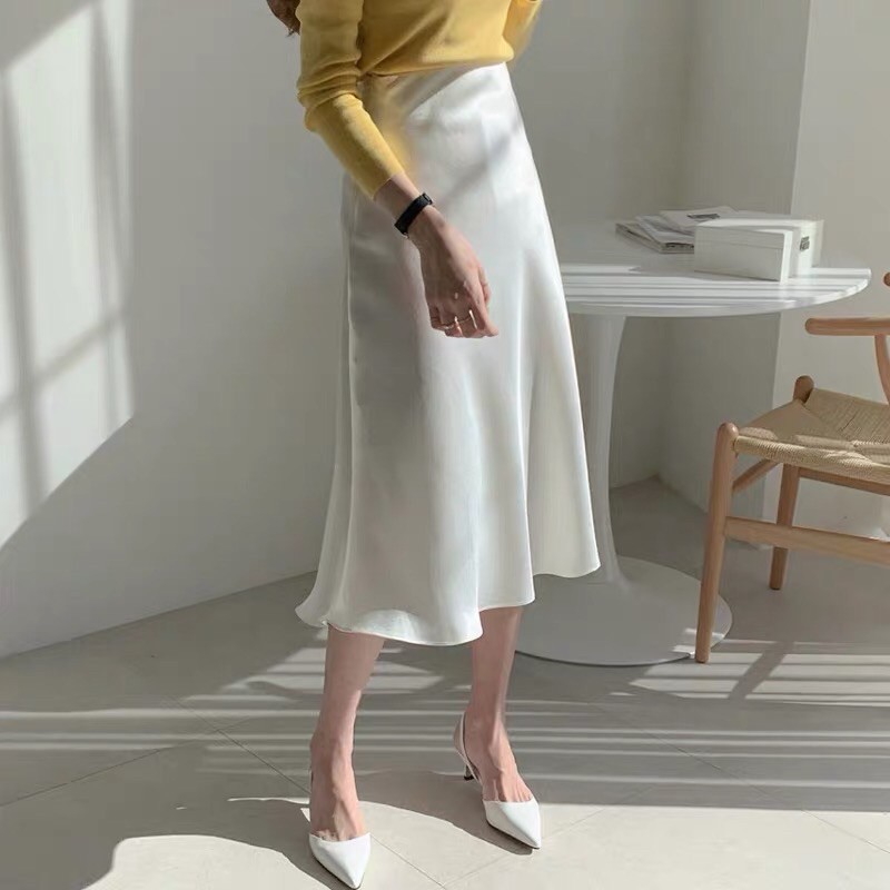 Váy satin lụa mềm rũ phom xoè nhẹ quá gối | BigBuy360 - bigbuy360.vn