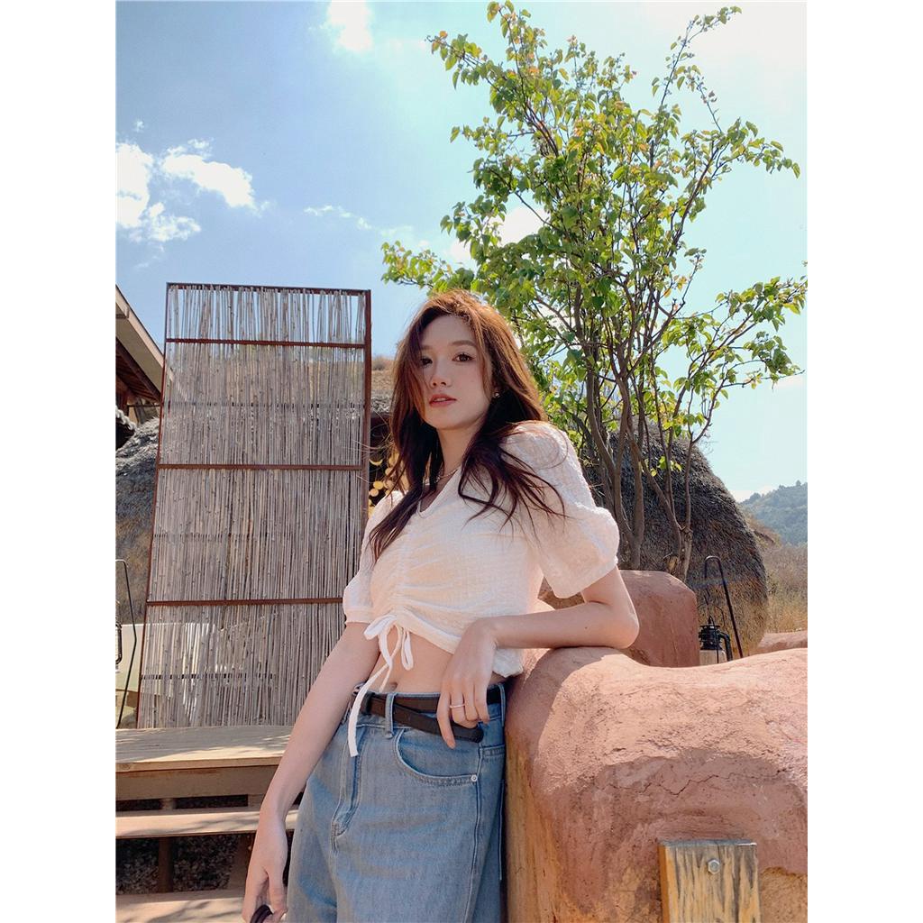 62831 Mùa Hè Dây Rút Áo Pull Ngắn