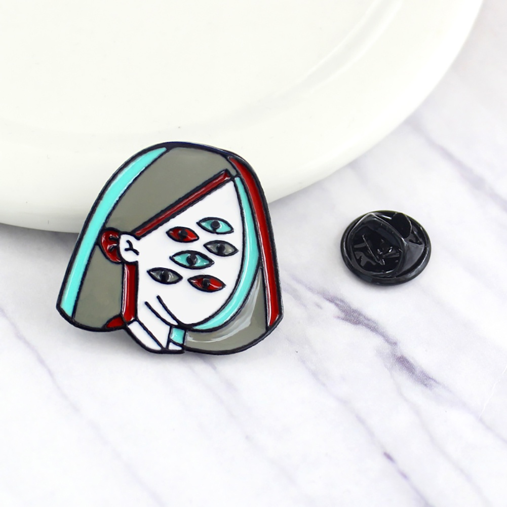 YOML✔Novelty Girl Multi Eyes Enamel Lapel Brooch Pin Badge Denim Bag Jewelry Decor