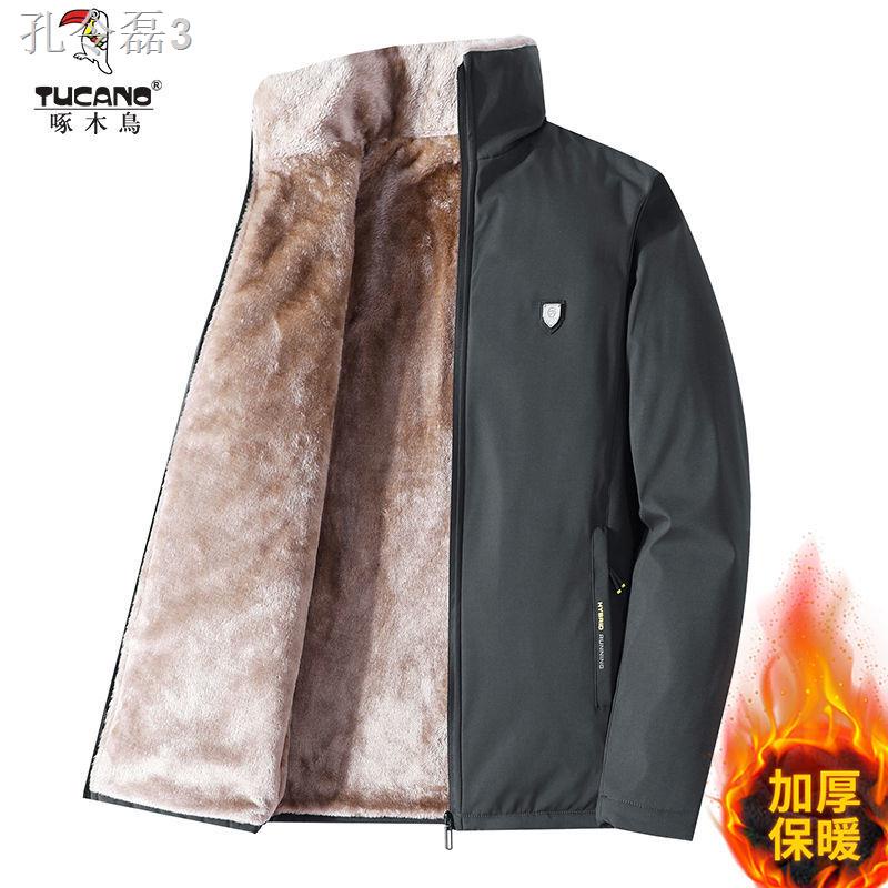 Hàng Có Sẵn Miễn Phí Vận Chuyển✈Áo Khoác Cotton Lót Lông Cừu Dày Dặn Thời Trang Thu Đông Cho Nam Trung Niên