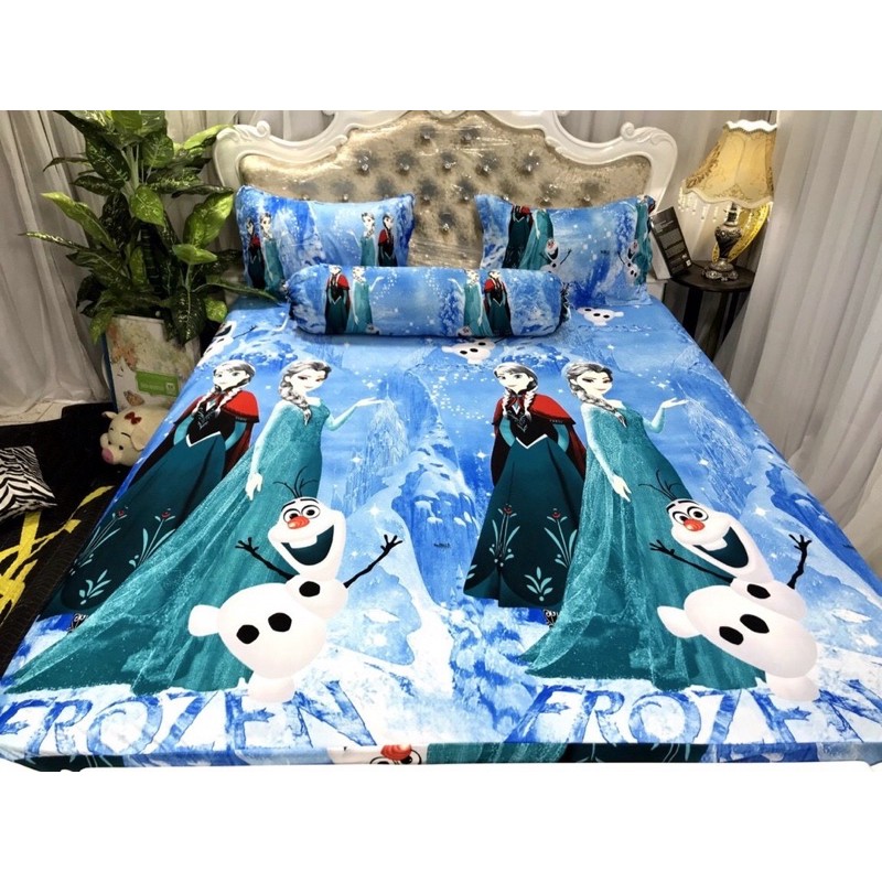 Bộ Drap thun Hàn Quốc 4 món mẫu công chúa Elsa