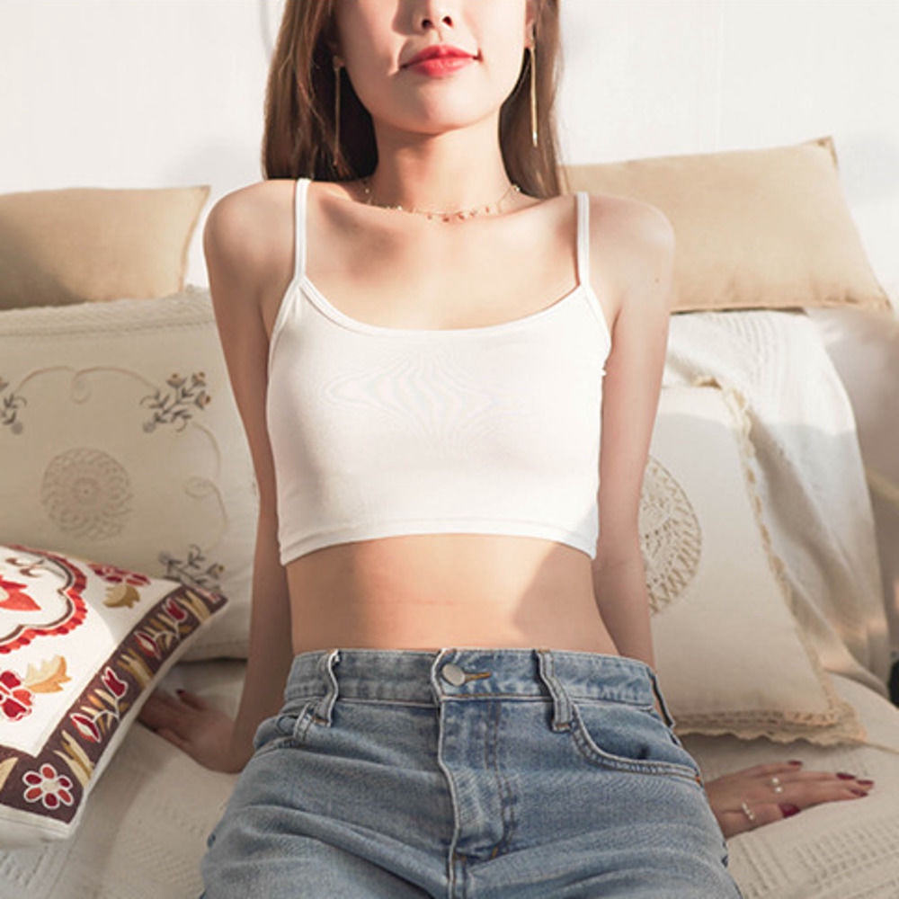 Áo Hai Dây Dáng Ngắn Màu Sắc Trơn Quyến Rũ Dễ Phối Đồ Cho Nữ