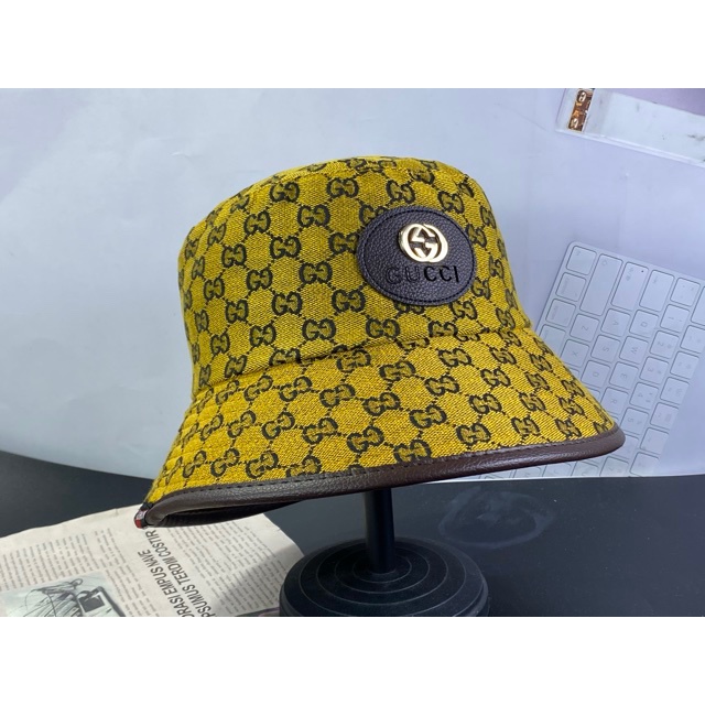 mũ vành G/c hàn quốc - nón bucket lụa viền da logo sắt guzzzi cực xinh thời trang