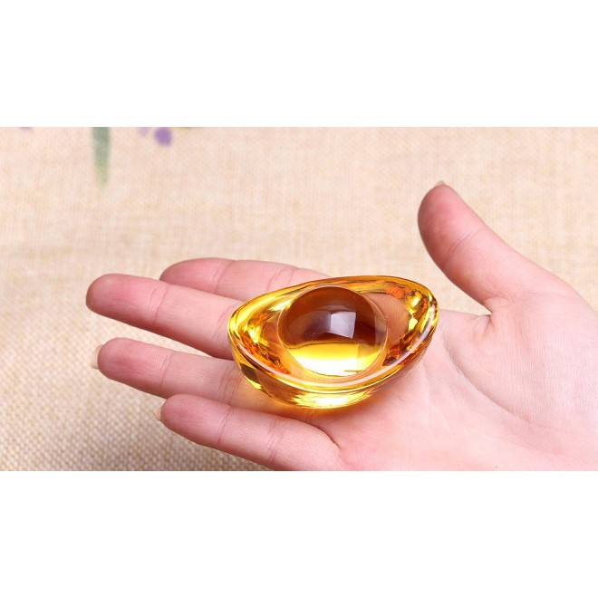 Thỏi vàng pha lê  phong thủy dài 8cm, tài lộc như ý & hóa giải vận xui