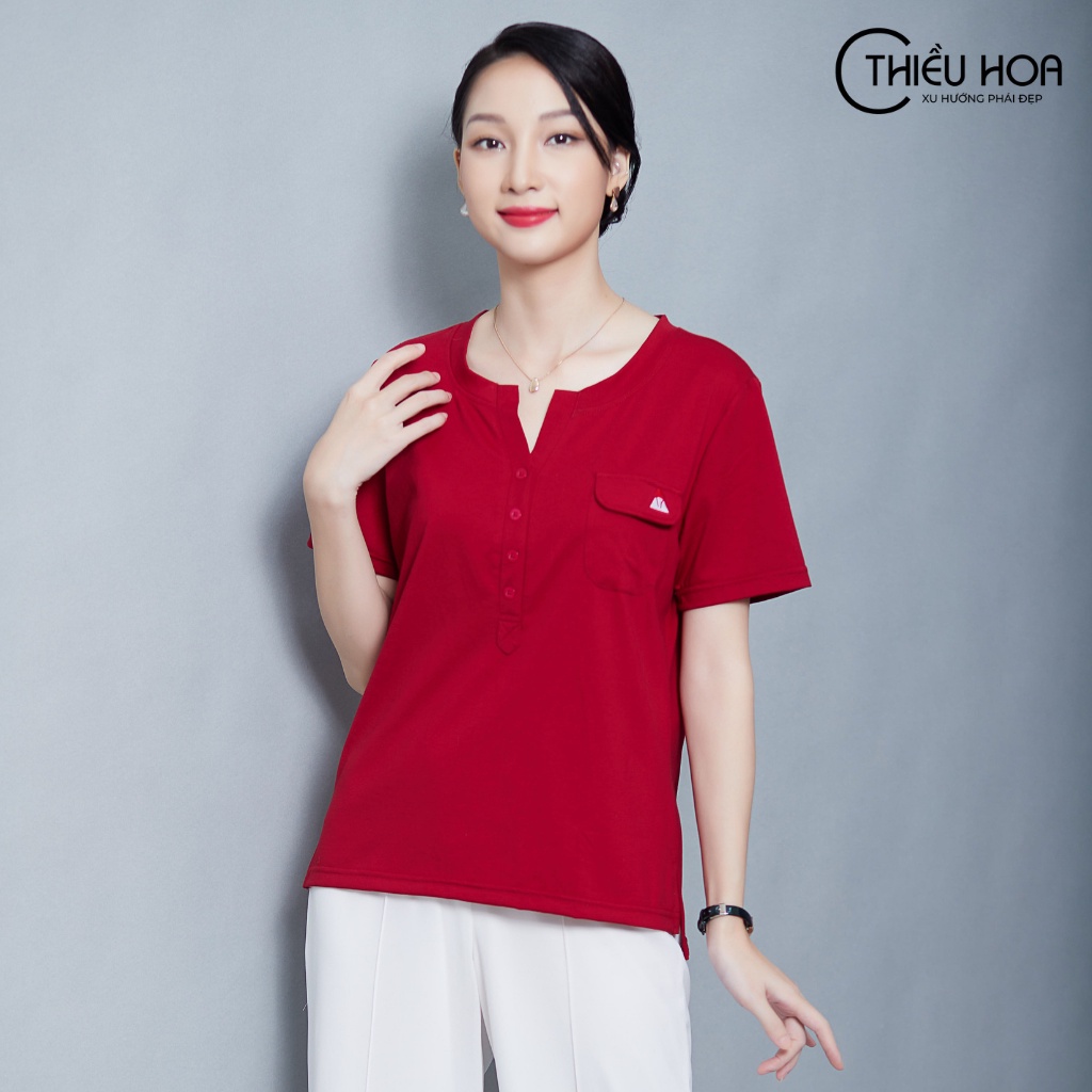Áo thun nữ có túi form dáng trẻ trung 3 màu Thiều Hoa D1203