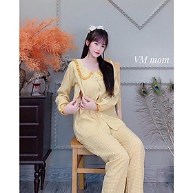 Bộ đồ bầu và sau sinh kẻ cổ ren chất đẹp, có khóa kéo cho bé ti BD194