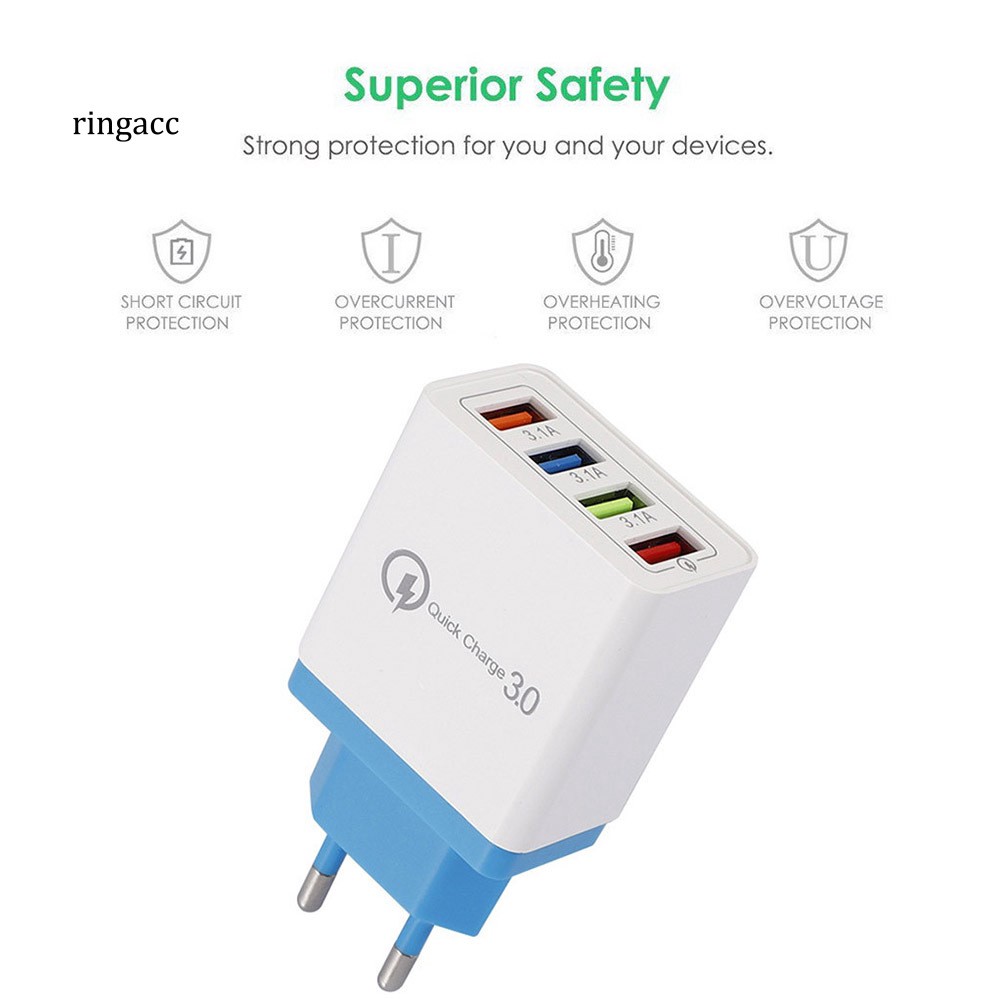 Củ sạc nhanh 4 cổng USB QC3.0 dùng khi du lịch