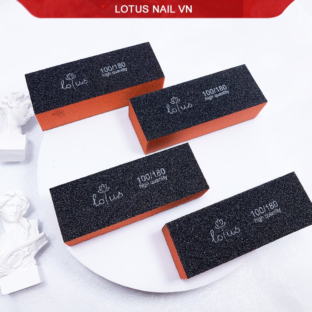 Phao dũa móng, phao nail vuông nhám sần Lotus màu cam đen