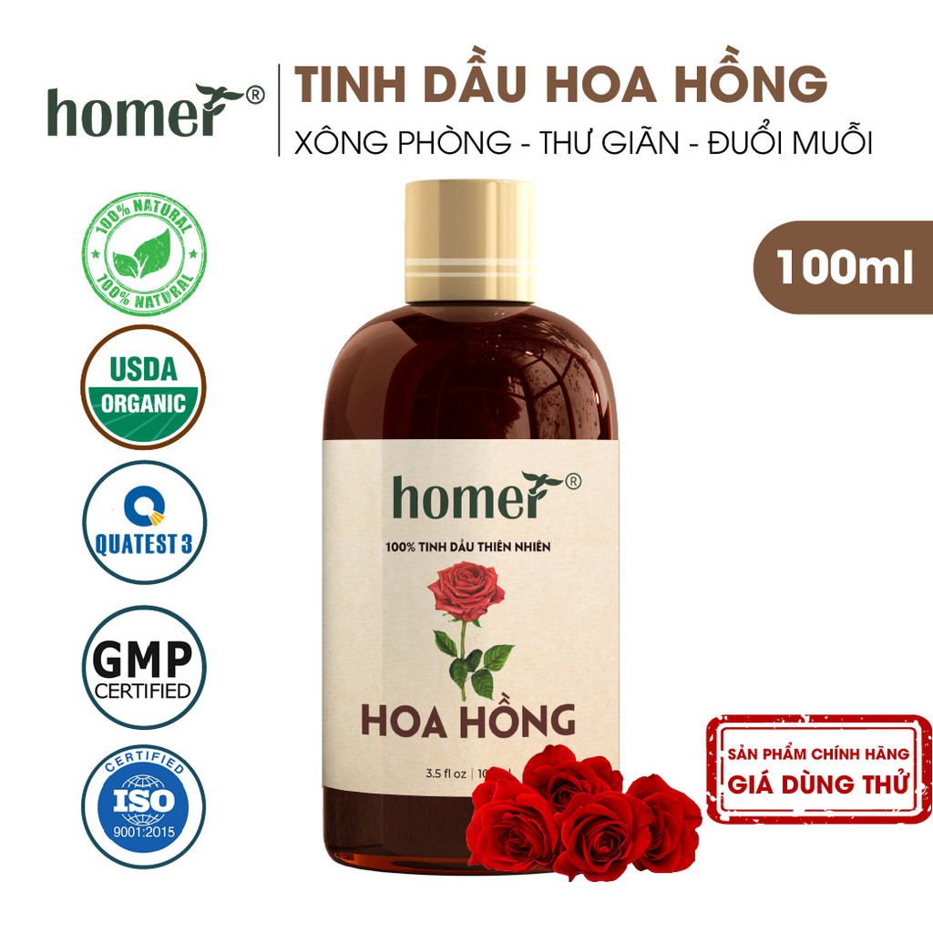 Tinh dầu Hoa Hồng Bungari Homer 20ml/100ml - Rose Essential Oil - đạt chuẩn chất lượng kiểm định