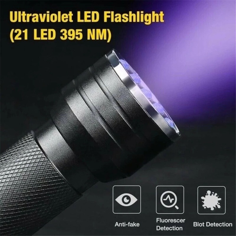 Đèn pin led uv 21 bóng 395-400nm chuyên dụng cho thú cưng / mèo con