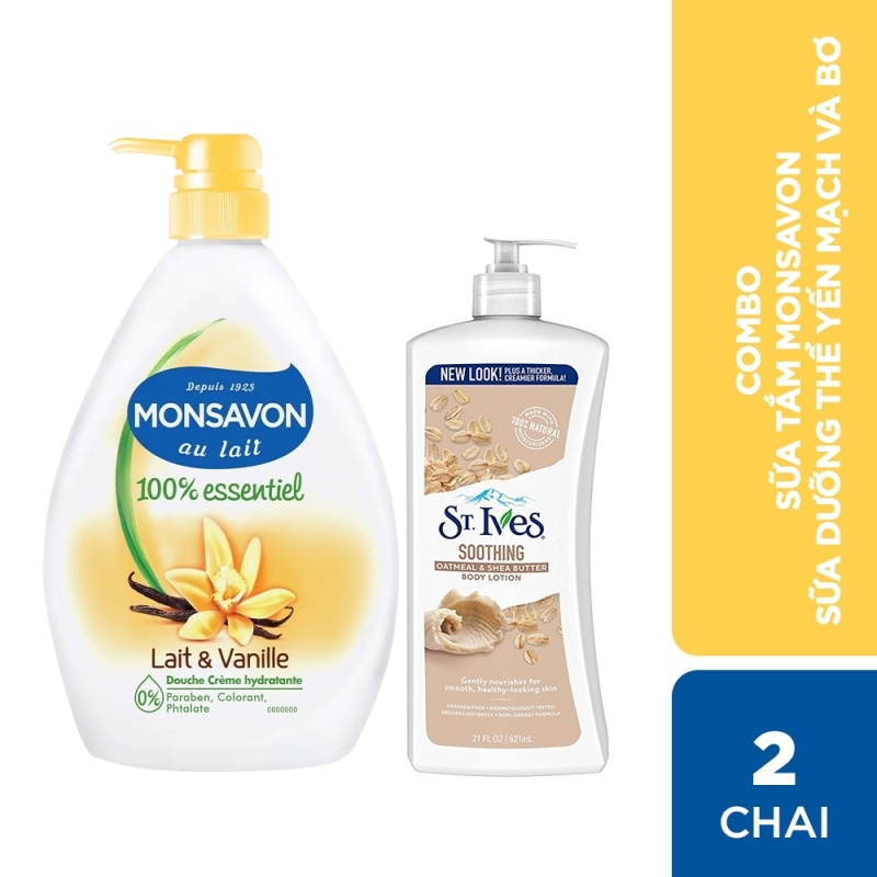 [Mã COSUI03 giảm 8% đơn 150K] Combo sữa tắm Monsavon 1000ml + Sữa dưỡng thể St.Ives Yến mạch và bơ 621ml