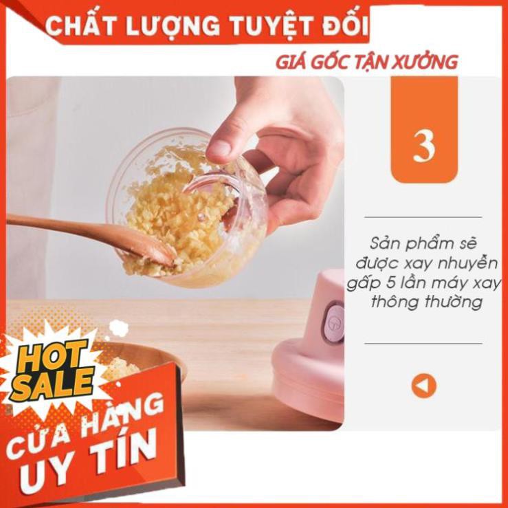 Máy xay đa năng mini cầm tay dung tích 250ml -  Xay thịt gia vị tỏi ớt rau củ kèm dây sạc 