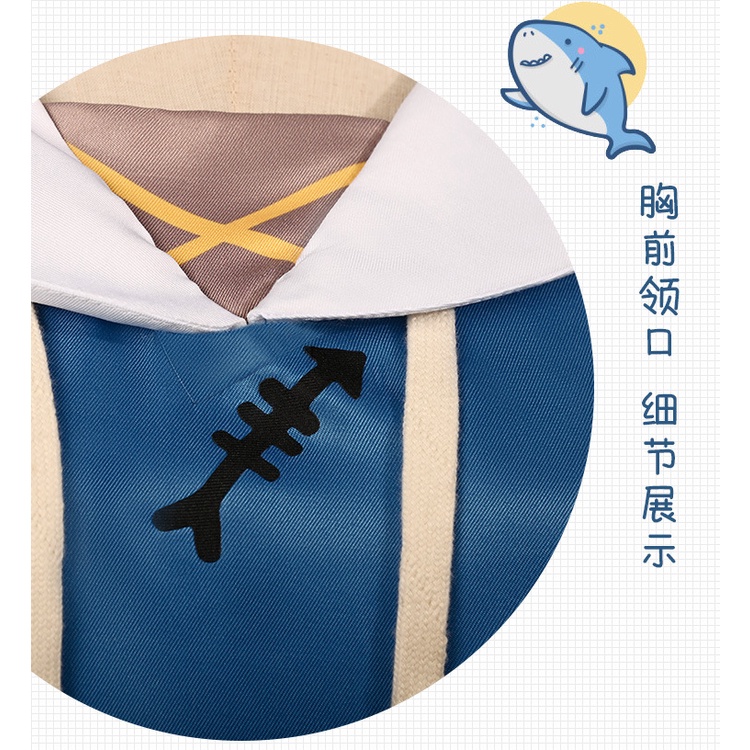 Hololive Gawr Gura Vtuber Cosplay Costume Phim hoạt hình Anime Cosplay Trang phục Dress Woman Bộ Tóc Giả