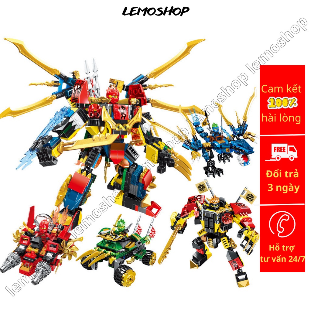 Đồ chơi xếp hình Ninja Non Lego Ninjago PRCK, Xe Mech Robot Rồng Xanh