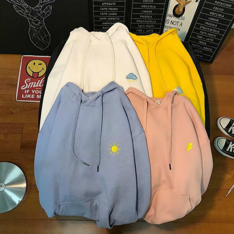 Áo hoodie màu trơn thêu hình thời tiết độc đáo cỡ lớn thời trang Harajuku | BigBuy360 - bigbuy360.vn