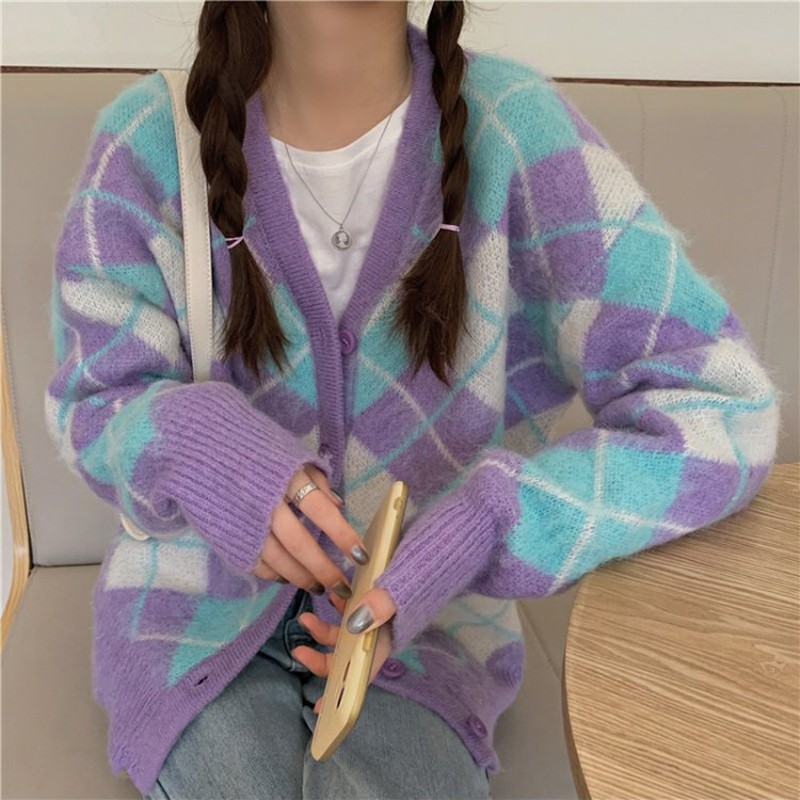 [004 ORDER] ÁO KHOÁC CARDIGAN HỌA TIẾT KẺ CHÉO THANH LỊCH PHONG CÁCH ĐIỆU ĐÀ