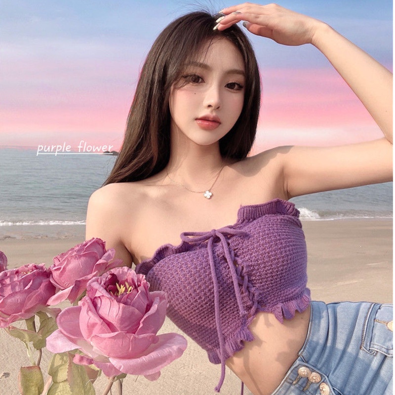 Áo Hai Dây Dệt Kim Màu Đơn Sắc Thời Trang Mùa Hè Hàn Quốc Quyến Rũ Cho Nữ