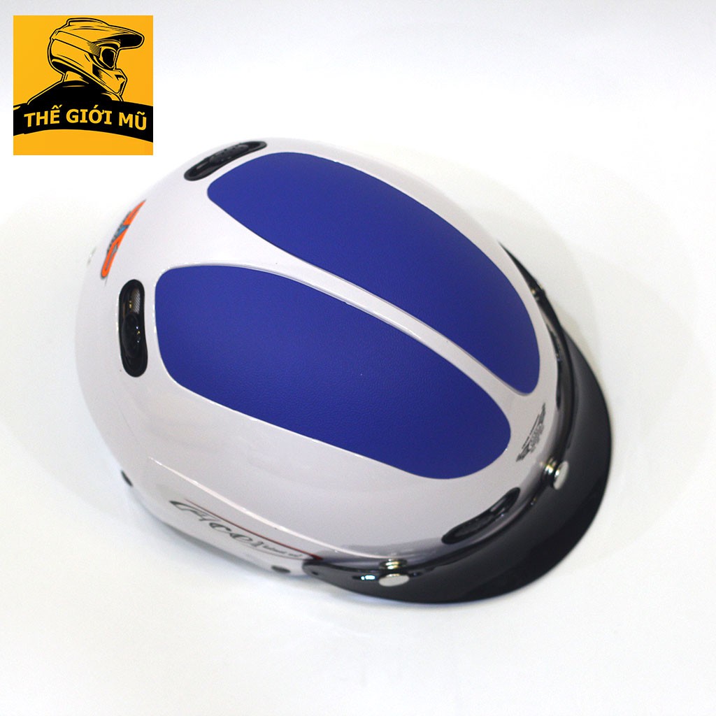 Mũ bảo hiểm nửa đầu GRS A102 trắng xanh dương free size