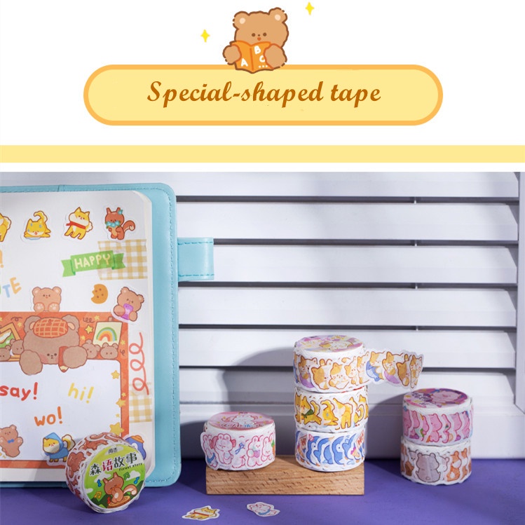 Băng Keo Washi Dán Trang Trí Sổ Lưu Niệm DIY Hình Động Vật Hoạt Hình Dễ Thương