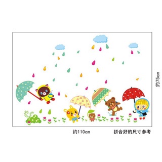 Decal dán tường thú che ô cho bé