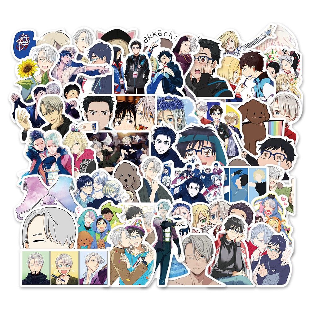 Bộ 50 cái nhãn dán trang trí hình hoạt hình Yuri!! On Ice