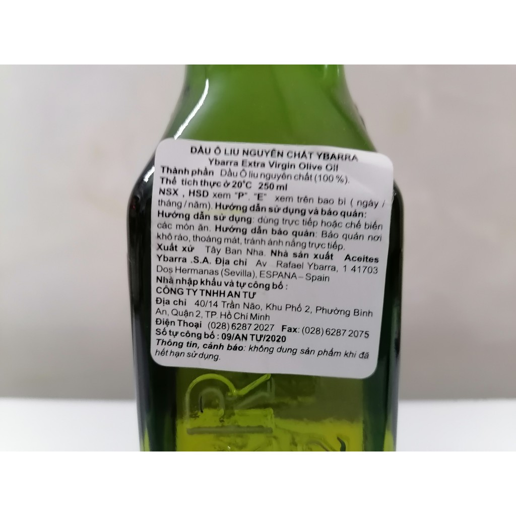 [Chai 250ml – EXTRA VIRGIN ] DẦU Ô LIU NGUYÊN CHẤT [Spain] YBARRA Olive Oil (atu)